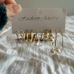 NWOT FAXHION Jewelry Gold & Pearl Earrings 5 Pairs (Set 3/4)